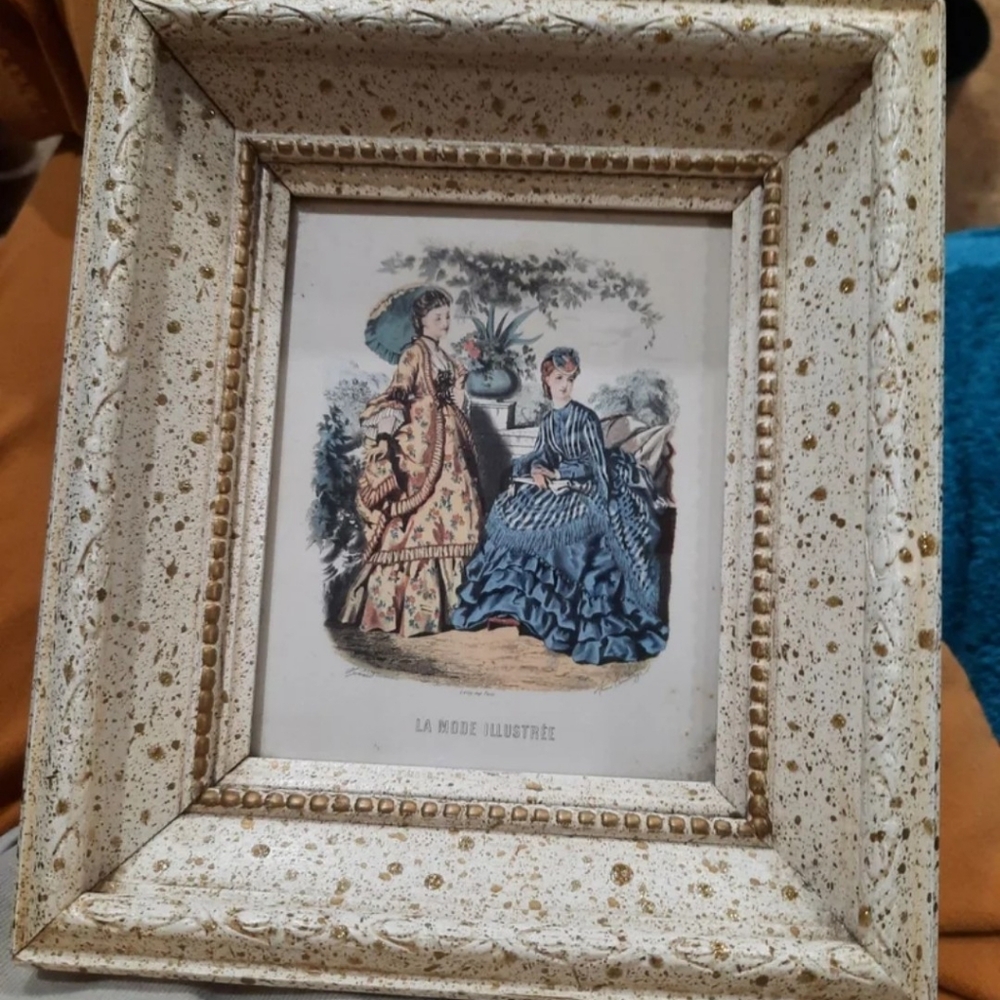 Vtg framed print 2 Edwardian ladies Colonial